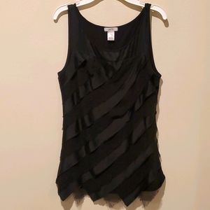❤ CACHE VINTAGE BLACK SATIN RUFFLE TANK TOP, XS